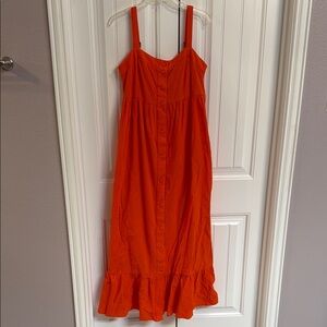 Vibrant Orange Button-Down Dress L w/pockets!